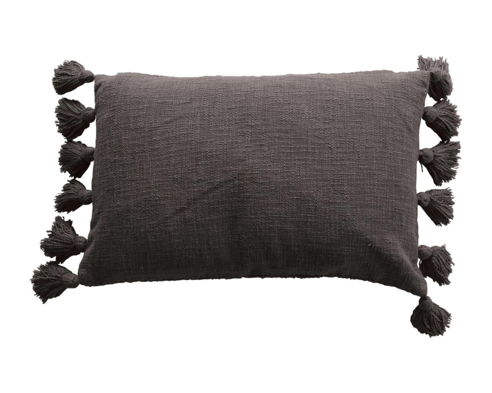 Lumbar Pillow w/ Tassels | Iron – b.inspired home